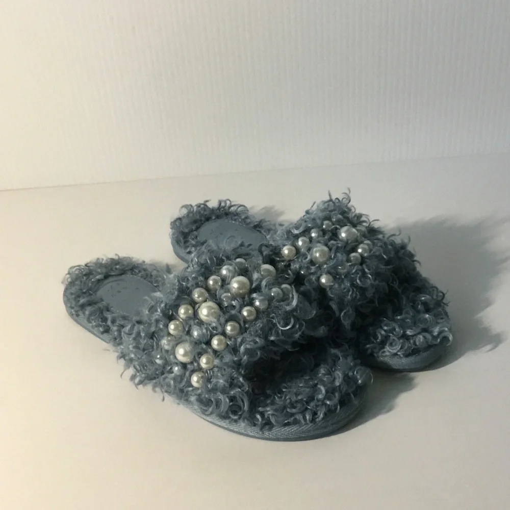 a new day Blue Faux Fur Pearl Slide Sandals for Kids